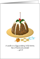 Birthday On Chrismukkah Candle On Figgy Pudding Dreidel Star Of David card