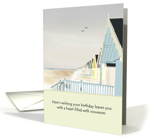 Soft Color Sketch Beach Huts Framed Against Morning Sky Birthday card