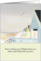 Soft Color Sketch Beach Huts Framed Against Morning Sky Birthday card