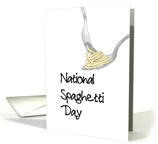 National Spaghetti Day Twirling Spaghetti with a Fork and Spoon card