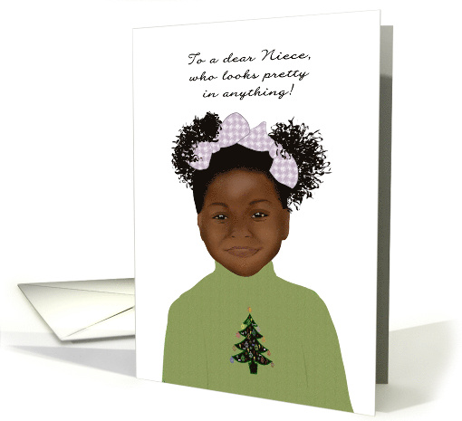 Niece in Cute Christmas Sweater African American Christmas card