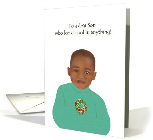 Son in Cute Christmas Sweater African American Christmas card