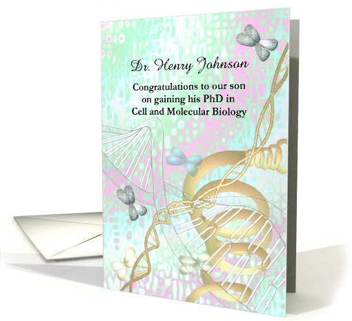 Son Gaining PhD in Cell and Molecular Biology DNA Double Helix card