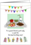 Birthday for School Lunch Lady School Lunch Tray Presents and Flags card