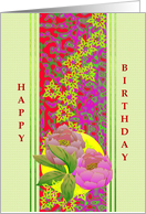 Birthday Flowers And Foliage Vibrant Colorful Pattern card