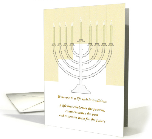 Converting To Judaism Menorah And Lit Candles In A Clear Form card