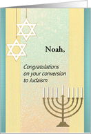 Converting to Judaism, menorah Star of David, beautiful glass design card