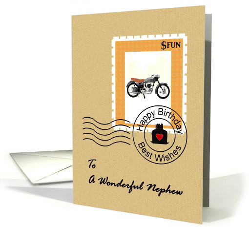 Birthday for Nephew Motorbike Stamp on Envelope Franking Mark card