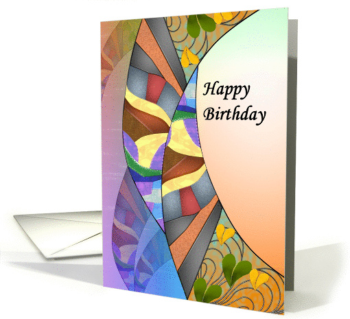 Birthday colorful psychedelic art, colorful swirling pattern card
