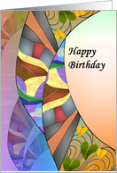 Birthday colorful psychedelic art, colorful swirling pattern card