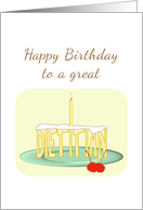 Birthday for Dietitian Lit Candle and Icing on Word Dietitian card