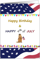 Birthday on Fourth of July Squirrel Holding American Flag and Acorns card