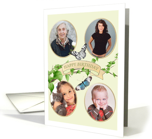 Birthday Photocard for 4 Photos Green Foliage and Pretty... (1462606)