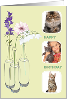 Photocard Birthday Pretty Flowers In Bottles Of Water 3 Photographs card