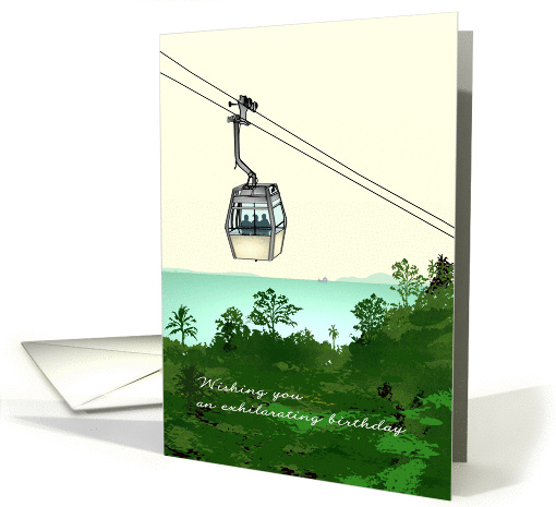 Aerial tramway, cable car view over bay, birthday card (1463396)