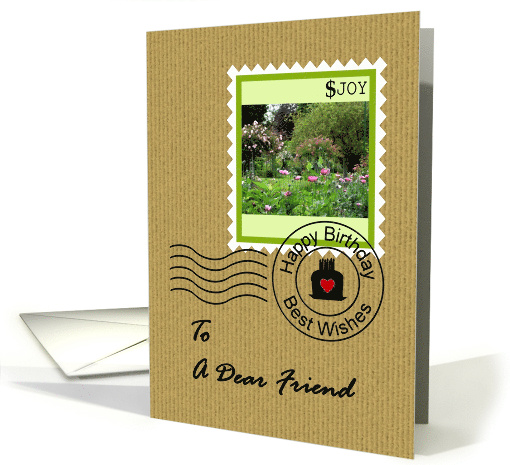 Birthday for Friend Pretty Garden Photograph Stamp On Envelope card