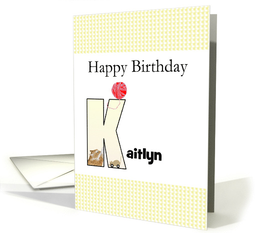 Birthday for Name Beginning with Letter K Cat Toy Mouse Wool Ball card