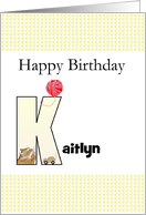 Birthday for Name Beginning with Letter K Cat Toy Mouse Wool Ball card
