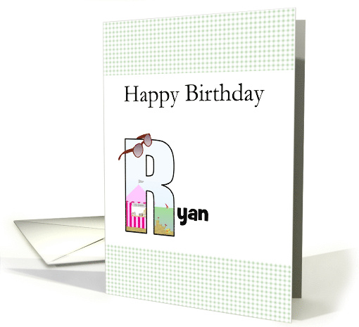 Birthday Name Beginning with Letter R Ice Cream Shack Beach Scene card