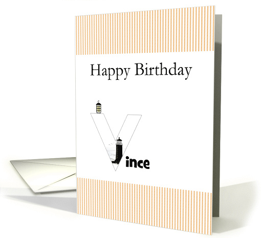 Birthday Name Beginning with Letter V Lighthouse By the Sea card