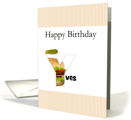 Birthday Name Beginning with Letter Y Hamburger and Pickle card