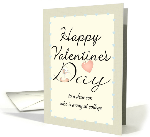 Valentine's Day for Son Away at College Pink Heart Footballer card