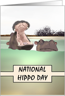 National Hippo Day Hippos Wallowing in River card