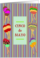 Cinco de Mayo Colorful Maracas on Multi-Colored Stripes card