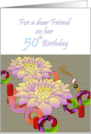 Friend’s 50th Birthday Purple Blooms and Ornamental Rings card