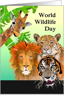 World Wildlife Day Sketch of Lion Tiger Jaguar Giraffe card