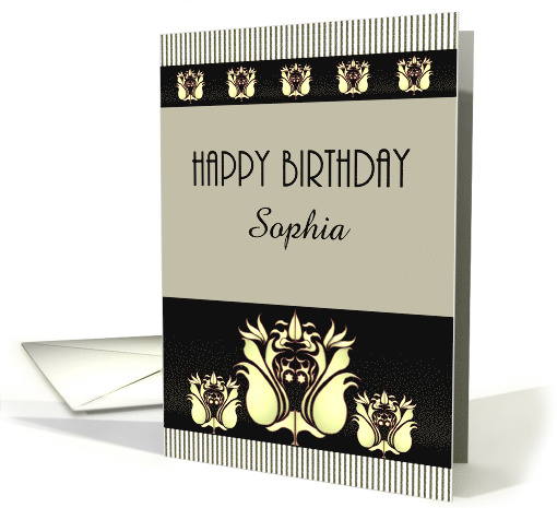 Birthday customize for any name, abstract floral borders card