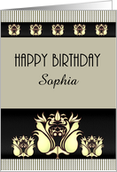 Birthday customize for any name, abstract floral borders card