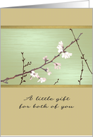 Gift enclosed for newlyweds date night, cherry blossoms card