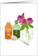 Get Well Soon in Swedish Medicine Bottles and Flowers Krya Pa Dig card