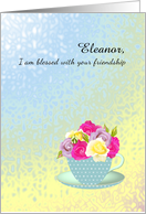 Custom Name Friendship Anniversary Cup Of Colorful Roses card