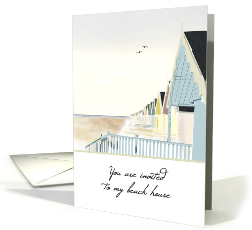 Invitation To A Beach House Row Of Beach Huts Empty Beach card