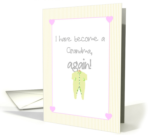 Announcement becoming grandma again, baby grow on hanger card