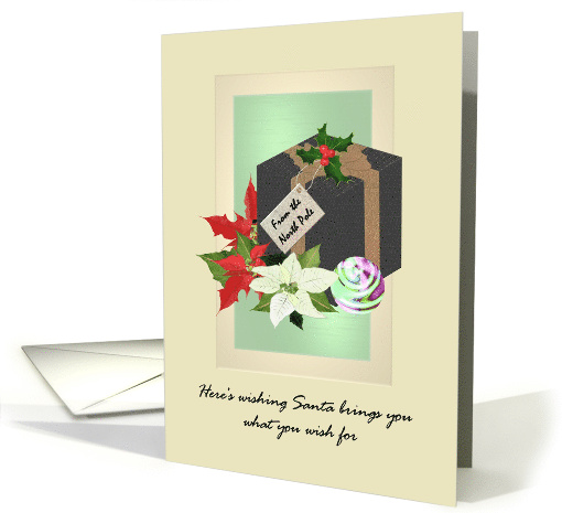 Present From Santa Poinsettia Flowers Holly Bauble Christmas card