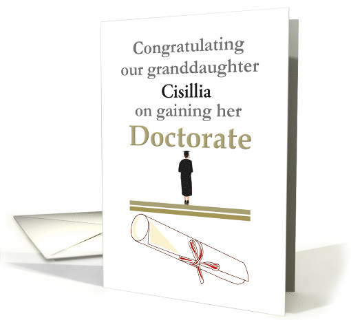 Granddaughter Gaining Doctorate Custom Name Lady in Gown card