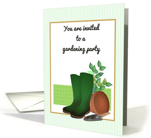 Gardening Party Invite Gardening Boots Flower Pot Trovel Plant card