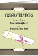 Granddaughter Passing Bar Exam Certificate Tied with Pink Ribbon card