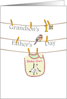 Grandson’s 1st Father’s Day Baby Girl Bib Bird and Greeting on Line card