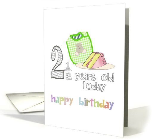 Two And A Half Years Old Teddy Bear Bib And Slice Of Cake... (1482976)