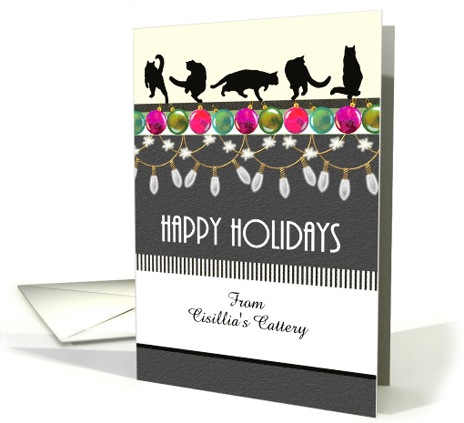 Happy Holidays From Cattery Cats Baubles Decorative Lights Custom card