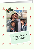 Christmas Greeting From All Of Us Photocard Holly Berries And Santa card
