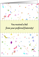 Receiving Bid from Preferred Fraternity Colorful Confetti card