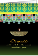 Missing You at Diwali Vibrant Geometric Patterns Lit Oil Lamp card