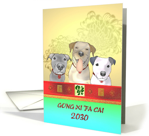 Chinese New Year of the Dog 2030 Cute Dogs Wearing Luck Charms card