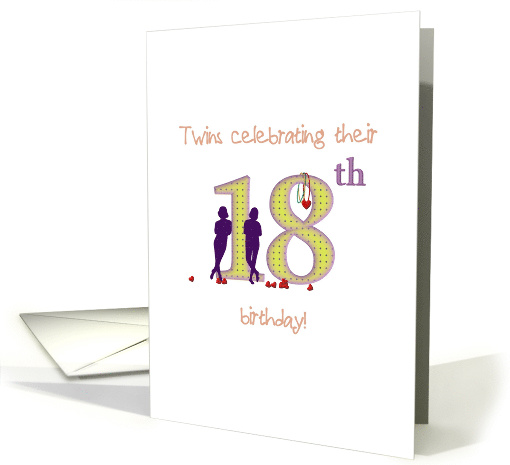 Twin Girls 18th Birthday Number 18 Decorated With Hearts card