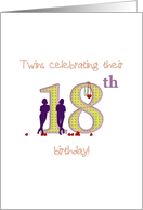 Twin Girls 18th Birthday Number 18 Decorated With Hearts card